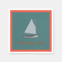 Nantucket Cat Boat. Sailboat Cocktail Napkins.  Na