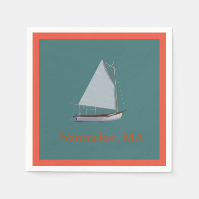 Nantucket Cat Boat. Sailboat Cocktail Napkins.  Na Napkin (Front)