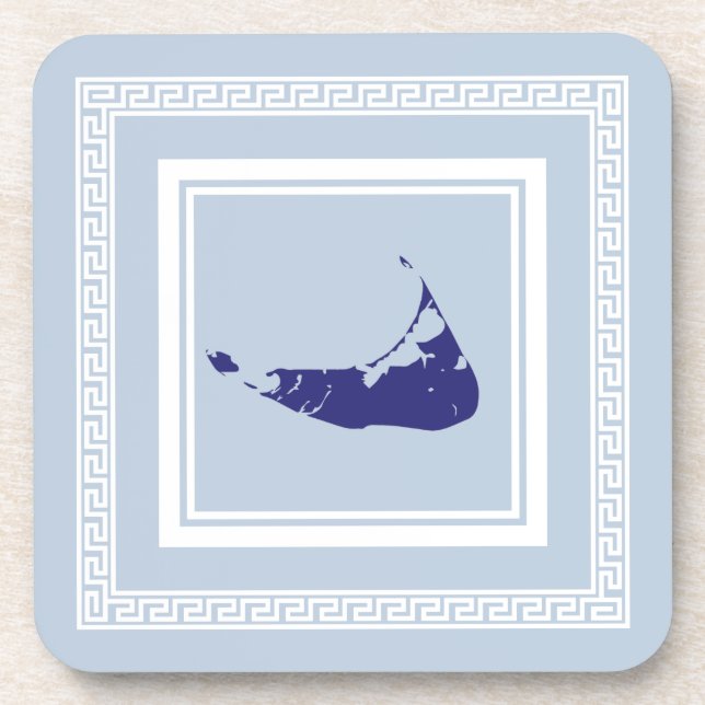 Nantucket Greek Key Coasters Blue (Front)