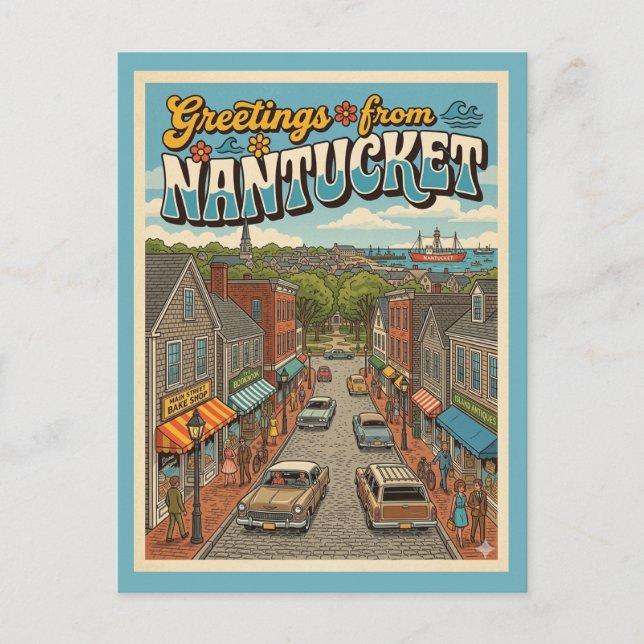 Nantucket Greetings Vintage Style Postcard (Front)