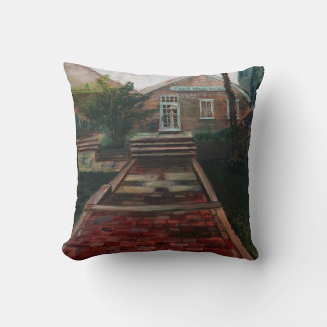 Nantucket Harbour House Village Painting Pillow (Front)