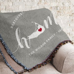 Nantucket Home Town Personalised Throw Blanket<br><div class="desc">Show some hometown pride with this cute rustic grey throw blanket featuring "home" in white calligraphy script lettering with a silhouette map of Nantucket standing in for the letter "O." A red heart illustration inside the state map completes the design; you can change the position of the heart to your...</div>