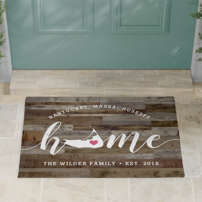 Nantucket Home Town Personalised Wood Look Doormat (Creator Uploaded)