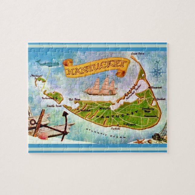 Nantucket Island 8x10 Map Jigsaw Puzzle (Horizontal)