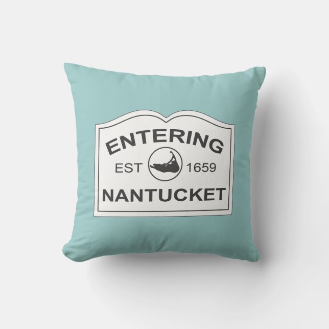Nantucket Island, Est 1659 with Map in Aqua Teal Cushion (Front)