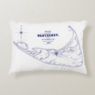 Nantucket Island MA Vintage Map Navy Blue Decorative Cushion