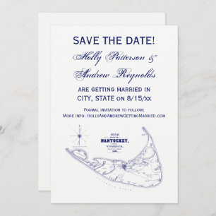 Nantucket Island MA Vintage Map Navy Blue Invitation