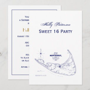 Nantucket Island MA Vintage Map Navy Blue Invitation