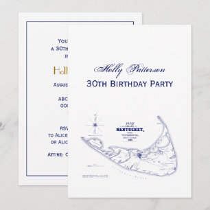 Nantucket Island MA Vintage Map Navy Blue Invitation