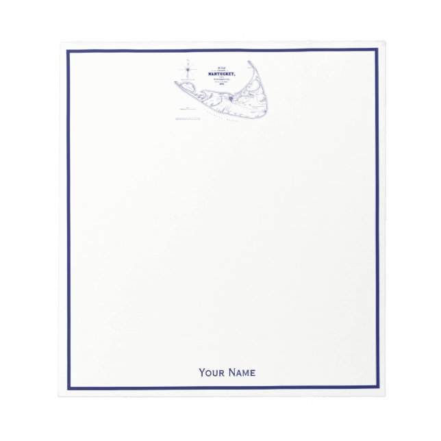 Nantucket Island MA Vintage Map Navy Blue Notepad (Front)