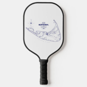 Nantucket Island MA Vintage Map Navy Blue Pickleball Paddle