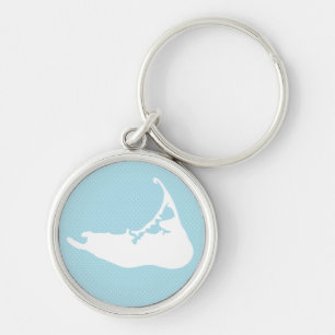Nantucket Island Map Polka Dot in White & Blue Key Ring