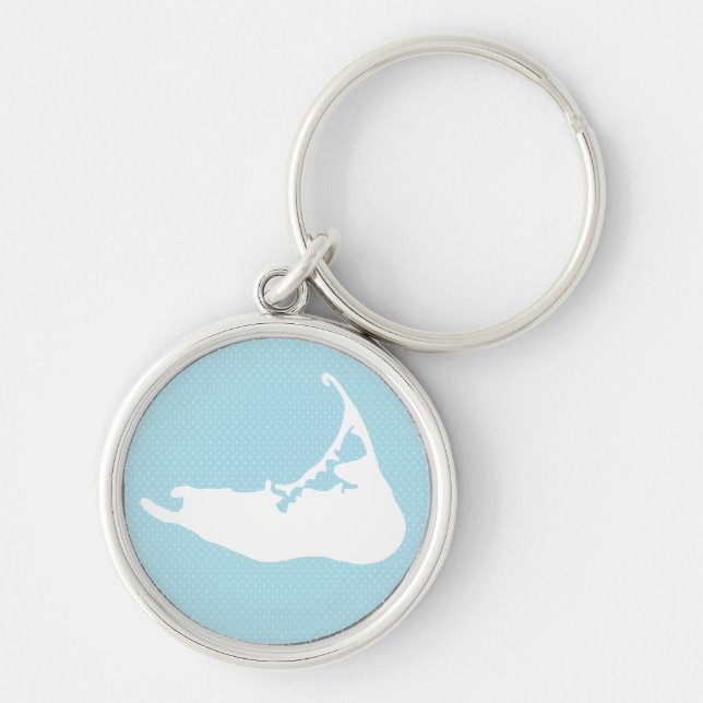 Nantucket Island Map Polka Dot in White & Blue Key Ring (Front)