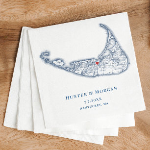 Nantucket MA Map Elegant Navy Blue Wedding Napkin