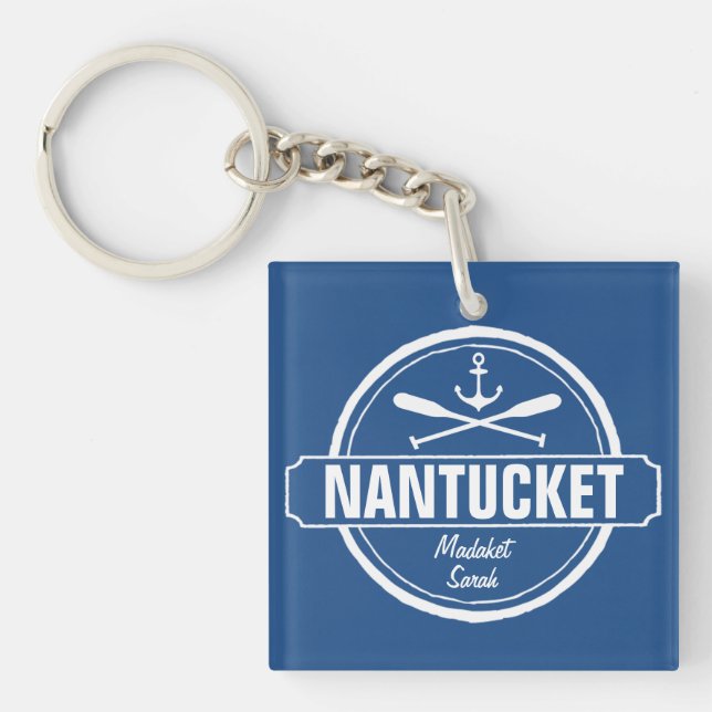 Nantucket, MA personalised name, nautical anchor Key Ring (Front)