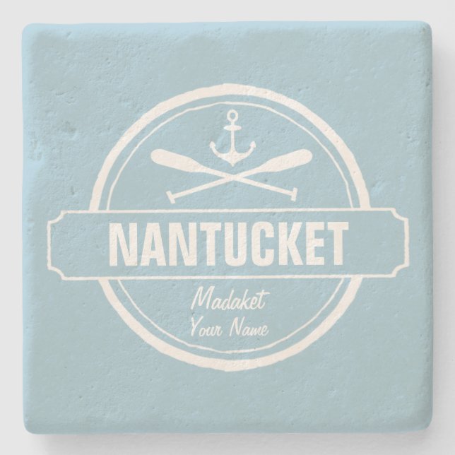 Nantucket, MA personalised name, nautical anchor Stone Coaster (Front)