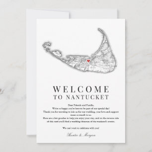 Nantucket MA Wedding Welcome Itinerary Black White Thank You Card