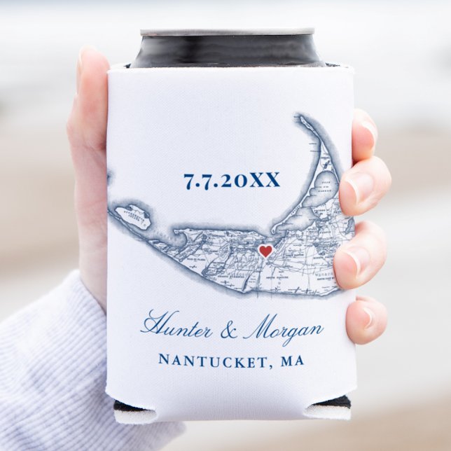 Nantucket Map Navy Blue Wedding Favour Drink Holde Can Cooler (Nantucket MA Map Can Coozie Wedding Favor Elegant Navy Blue Can Cooler from Coastal Map Designs)