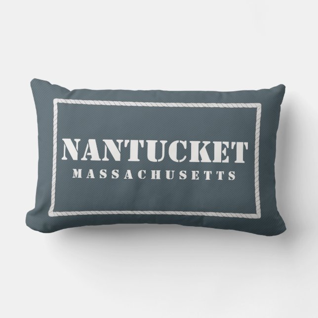 Nantucket Massachusetts Reversible Blue & Teal Lumbar Cushion (Front)