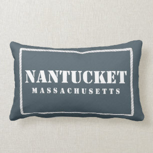 Nantucket Massachusetts Reversible Blue & Teal Lumbar Cushion