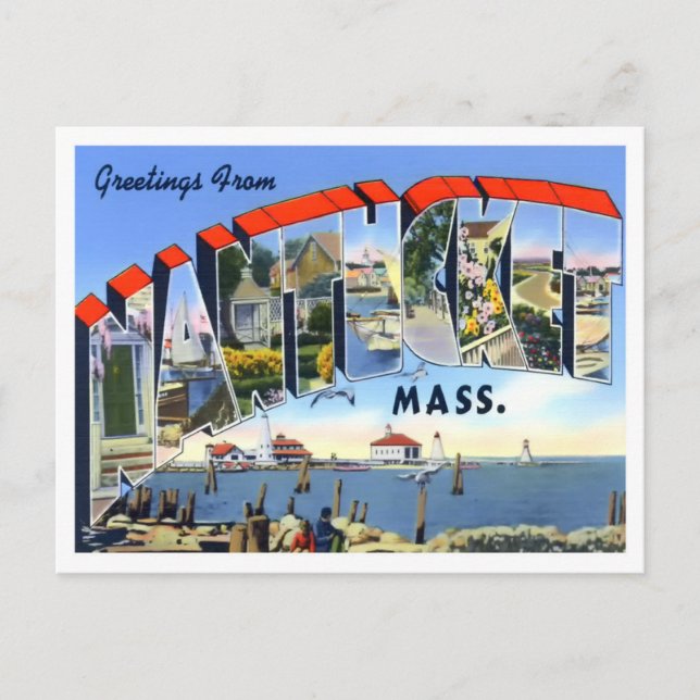 Nantucket, Massachusetts Vintage Big Letters Postcard (Front)