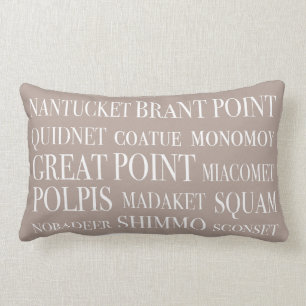 Nantucket Places Nautical Beige Hazelnut & White Lumbar Cushion