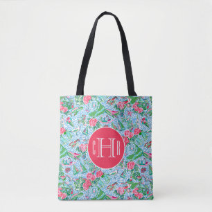 Nantucket Preppy Palm Beach Print Monogrammed Tote Bag