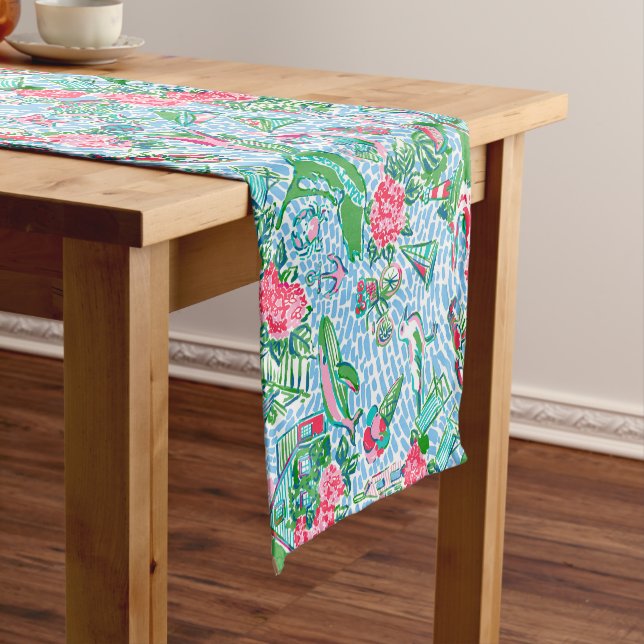 Nantucket Preppy Palm Beach Print Short Table Runner (In Situ)