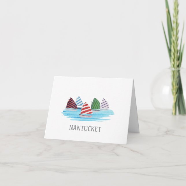 Nantucket Rainbow Fleet Watercolor Blank Note Card (Front)