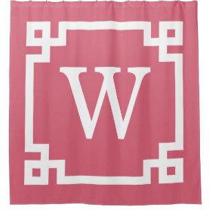Nantucket Red Wt Greek Key #2 Framed Init Monogram Shower Curtain