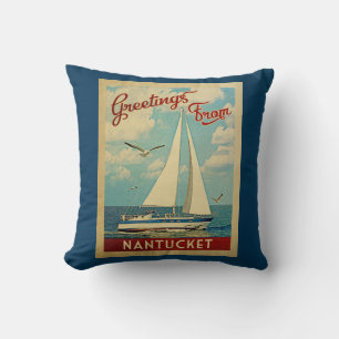 Nantucket Sailboat Vintage Travel Massachusetts Cushion