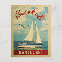 Nantucket Sailboat Vintage Travel Massachusetts