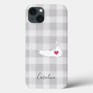 Nantucket Silhouette on Rustic Grey Plaid iPhone 13 Case