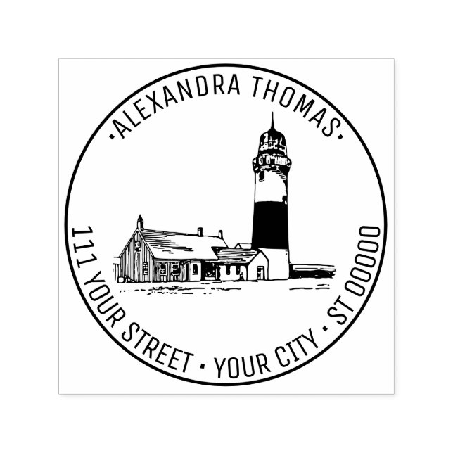 Nantucket Stylised Sankaty Head Lighthouse Address Self-inking Stamp (Design)
