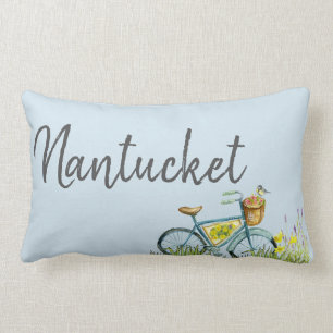 Nantucket vintage bicycle in the lavender field lumbar cushion