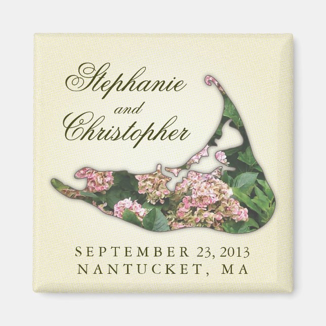 Nantucket Wedding Keepsake Hydrangea Map Magnet (Front)