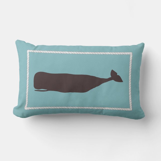 Nantucket Whale Nautical Pillow in Ocean Aqua Blue (Front)