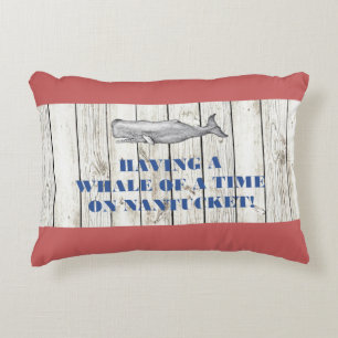 Nantucket Whale of a Time on Red Pillow