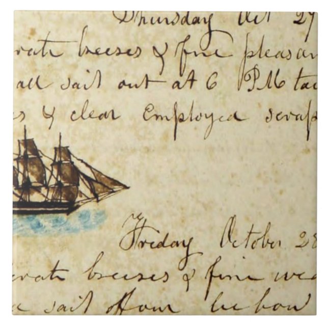 Nantucket Whaling Ship Log 1841 Ceramic Tile (Front)