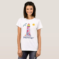 Nantucket with a Red Striped Watercolor Lighthouse