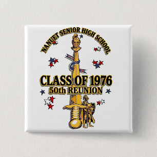 Nanuet Senior HS Knights Reunion Black Gold  15 Cm Square Badge