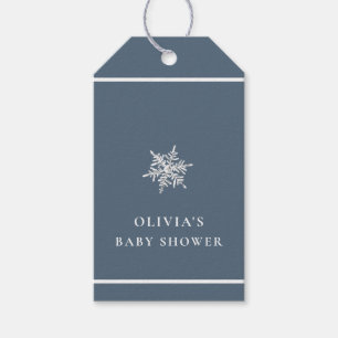 Nany Blue Modern Snowflake Baby Shower Gift Tags