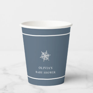 Nany Blue Modern Snowflake Baby Shower Paper Cups