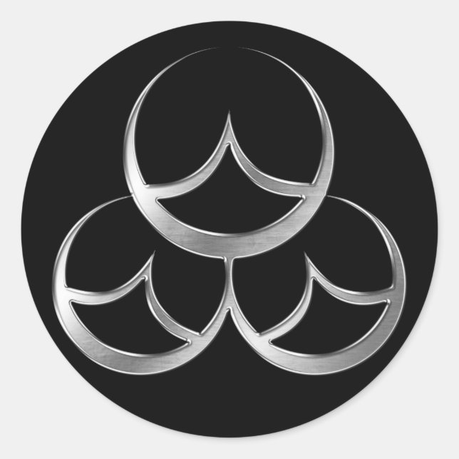 Naoe Clan Kamon Silver Chrome Classic Round Sticker (Front)