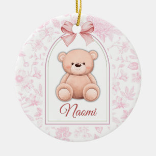 Naomi   Custom Pink Teddy Bear Nursery Design  Ceramic Ornament