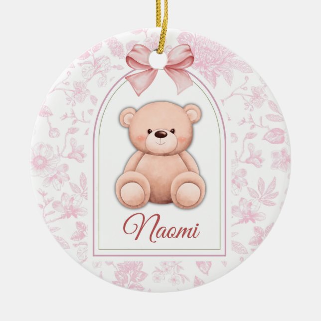 Naomi | Custom Pink Teddy Bear Nursery Design  Ceramic Ornament (Front)