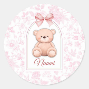 Naomi   Custom Pink Teddy Bear Nursery Design  Classic Round Sticker