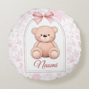 Naomi Custom Pink Teddy Bear Nursery Design Round Cushion