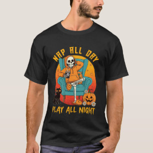 Nap All Day, Play All Night Pumpkin Cat Halloween T-Shirt