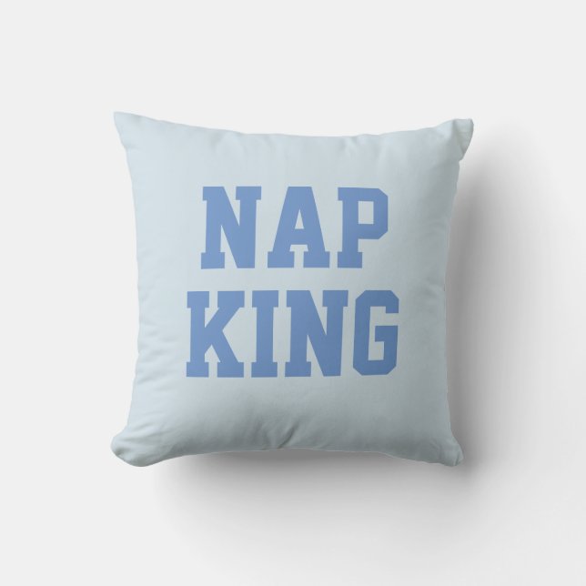 Nap King | Joke Humor Blue Throw Pillow (Front)